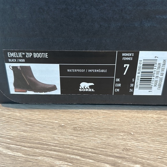 Sorel Emelie Zip Bootie Black sz 7 - Picture 2 of 7